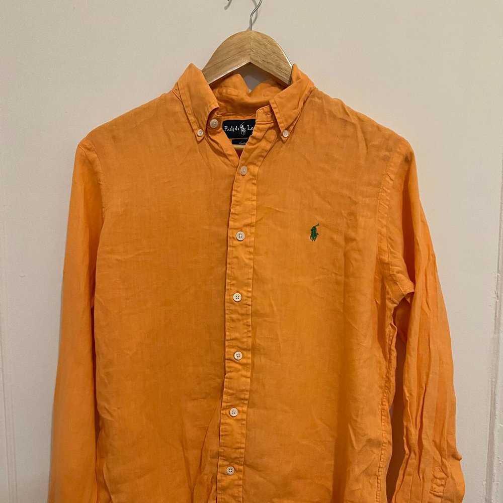Rare Ralph Lauren Orange Button-up Shirt W/Logo on Front - Men's Medium